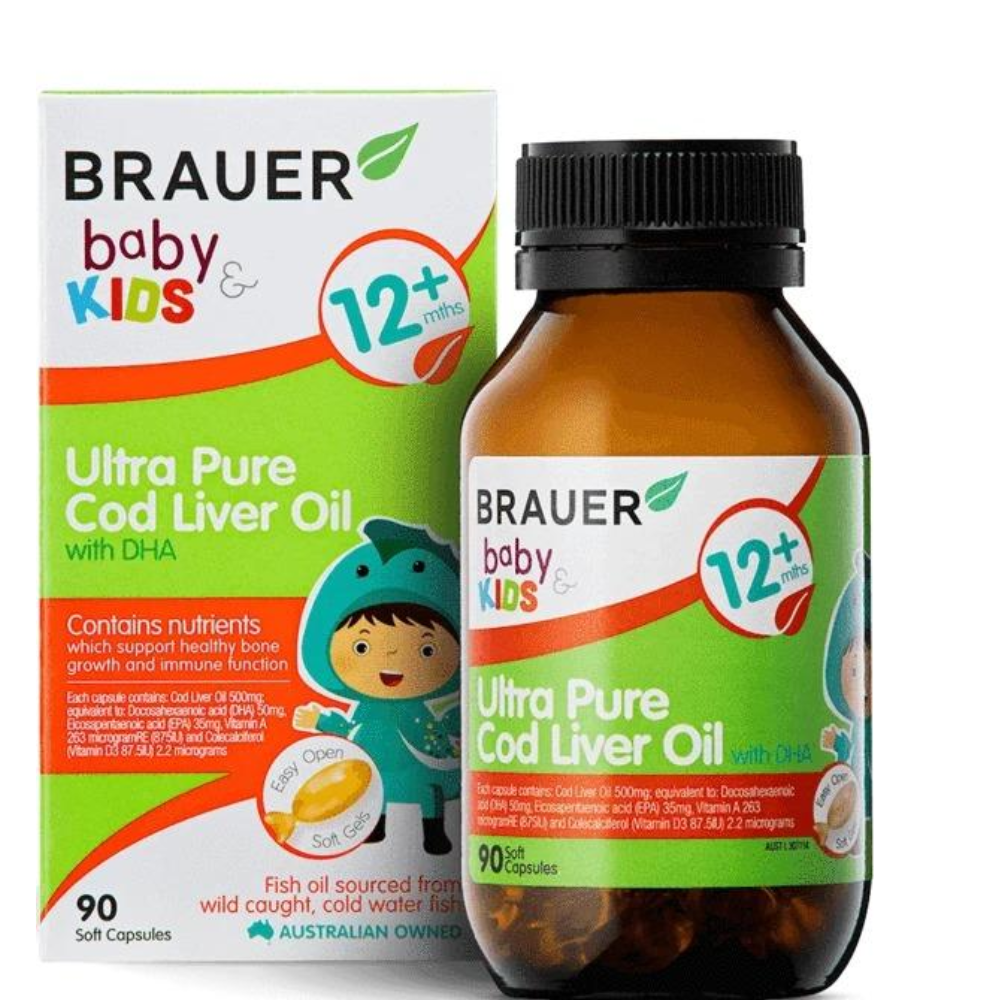 Brauer Baby & Kids Ultra Pure Cod Liver Oil with DHA 90 Capsules