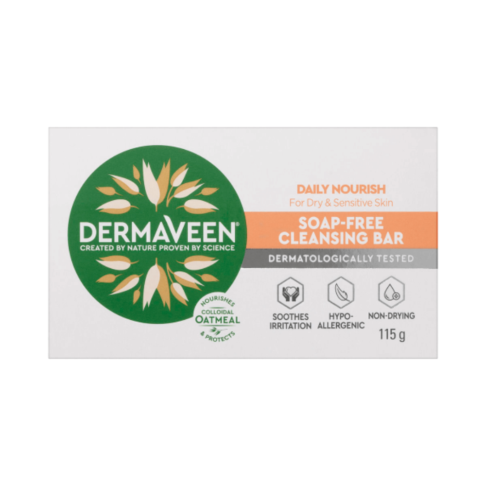 DermaVeen Daily Nourish Soap-Free Cleansing Bar for Dry & Sensitive Skin 115g